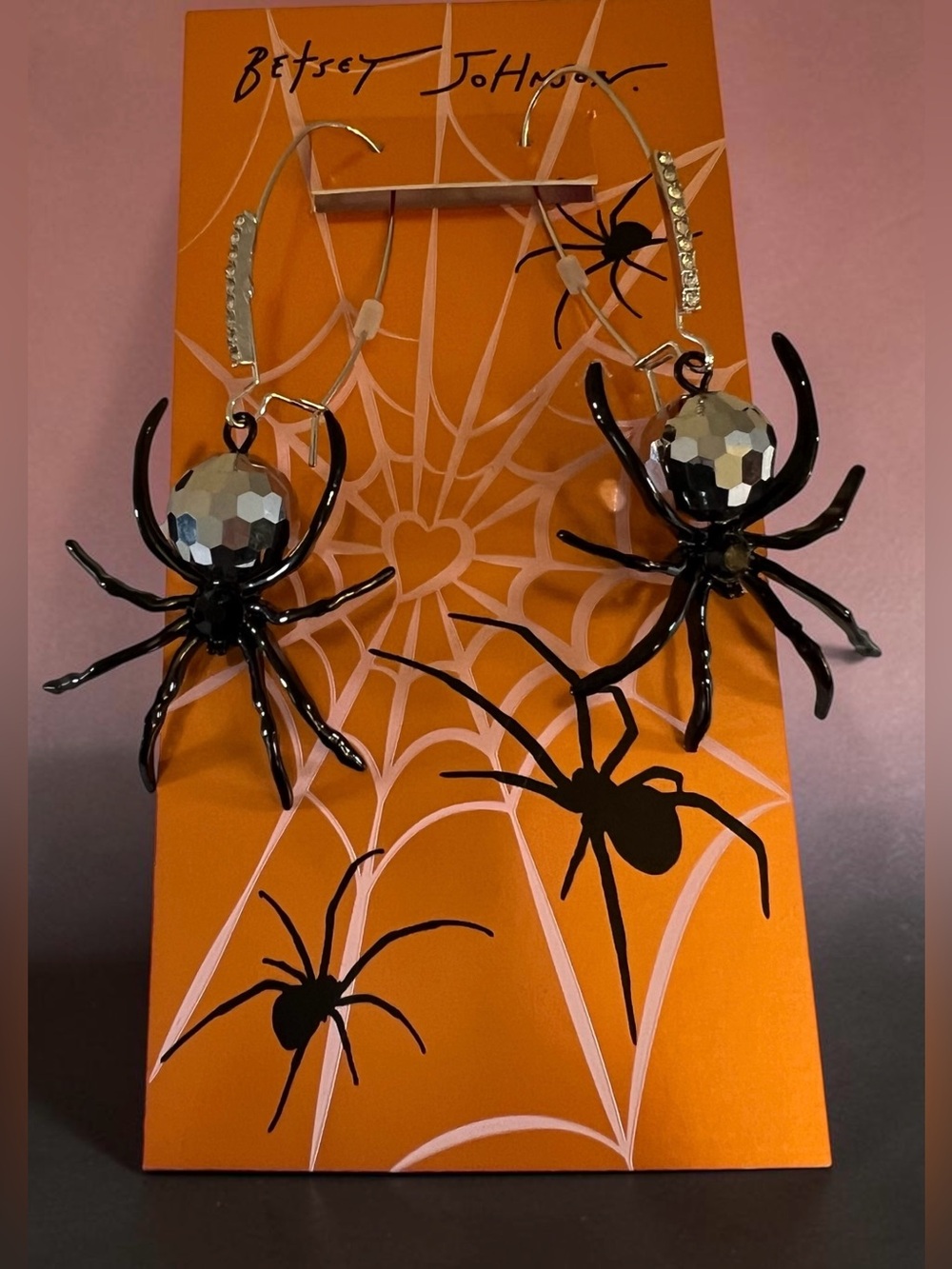 Betsey Johnson Black Spider Earrings with Silver Accents